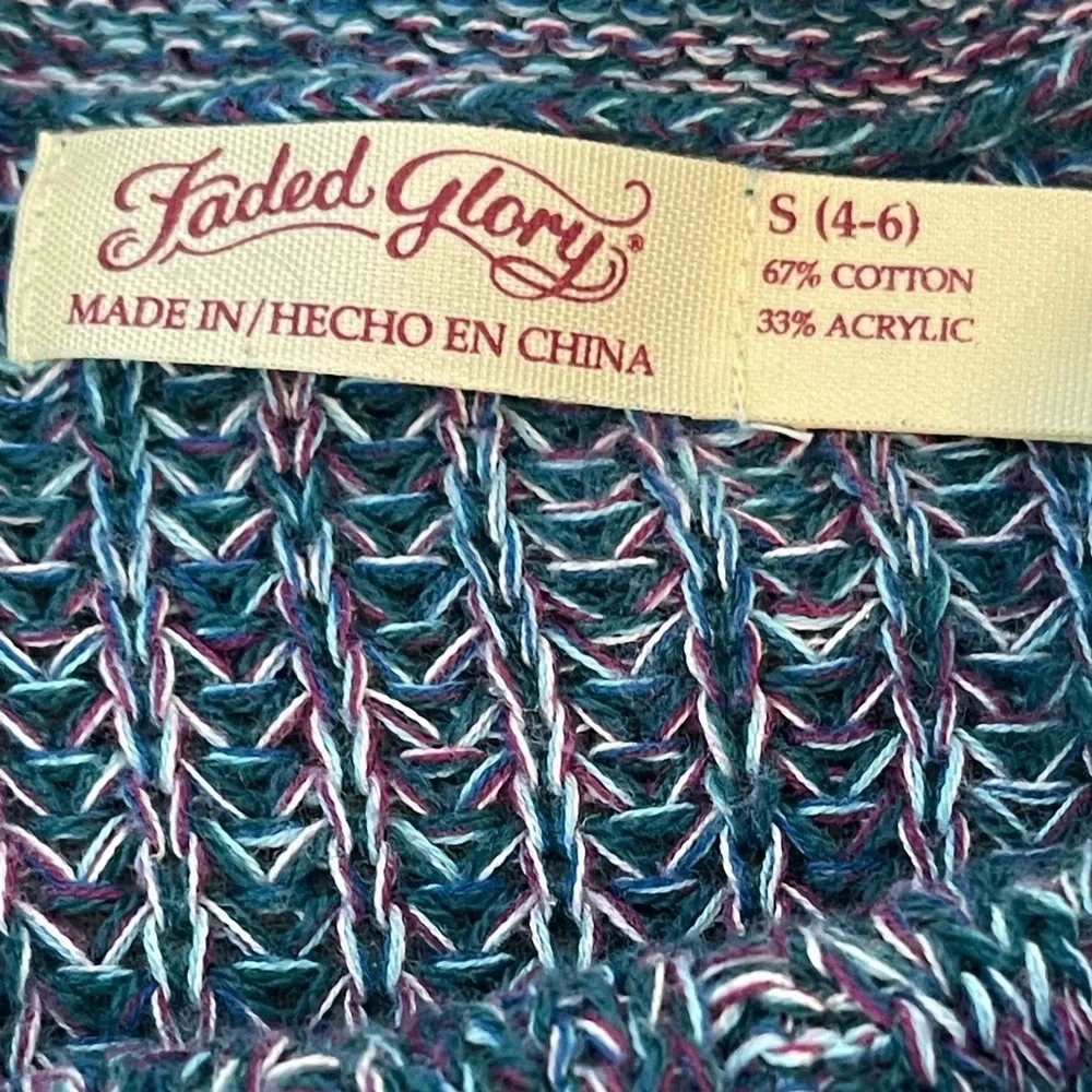 Faded Glory Women's Teal Multicolor Long Sleeve Cable Knit Pullover Sweater Sm